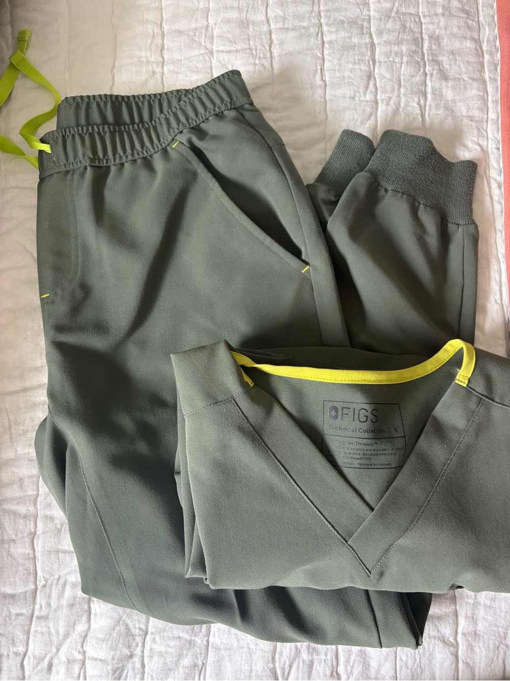 FIGS Men's Olive Scrub Joggers with Neon Trim
